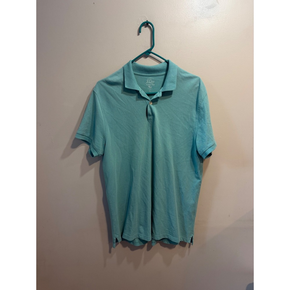 J.Crew‎ Classic Polo Shirt Mens Large Teal Blue Green Cotton Short Sleeve Pique